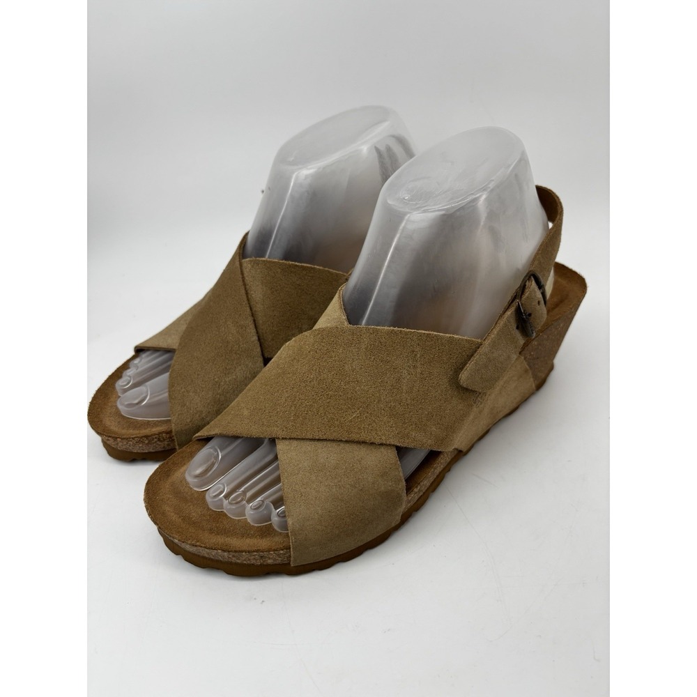 Yokono Brown Suede Leather Wedge Sandals Made in Spain Strap Slide Womens 9.5NWT